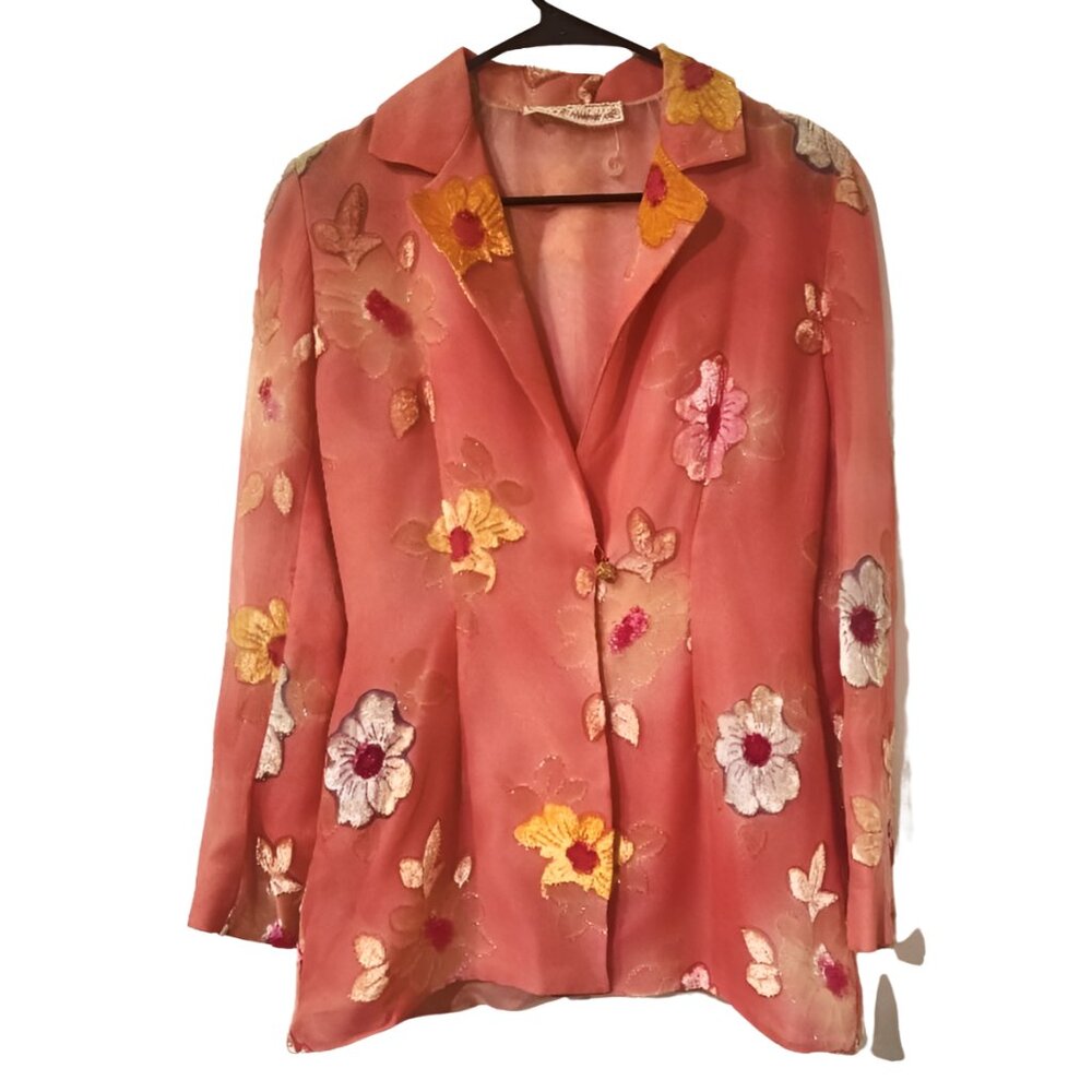 PEGGY JENNINGS 90s Pink Top sz S Classic Flower